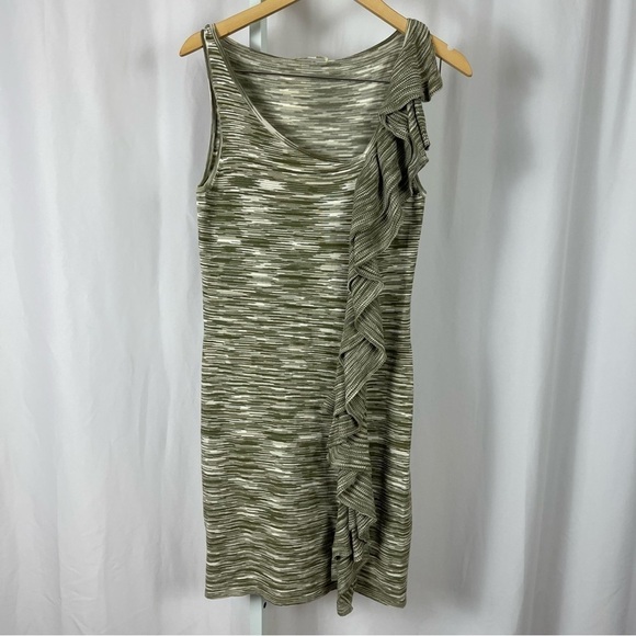 Gianni Bini Dresses & Skirts - Gianni Bini Small Knit Ruffle Asymmetrical Heather Olive Green Dress Fall Winter